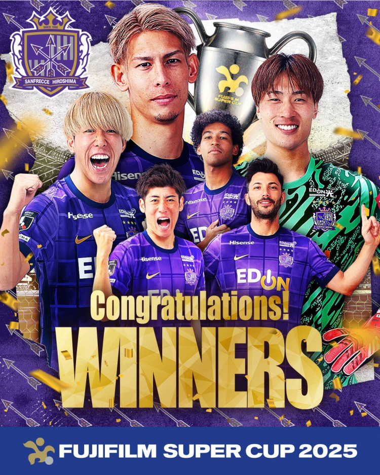  日超杯廣島三箭2-0神戶(hù)勝利船奪冠，共53343人現場(chǎng)觀(guān)戰創(chuàng  )上座紀錄