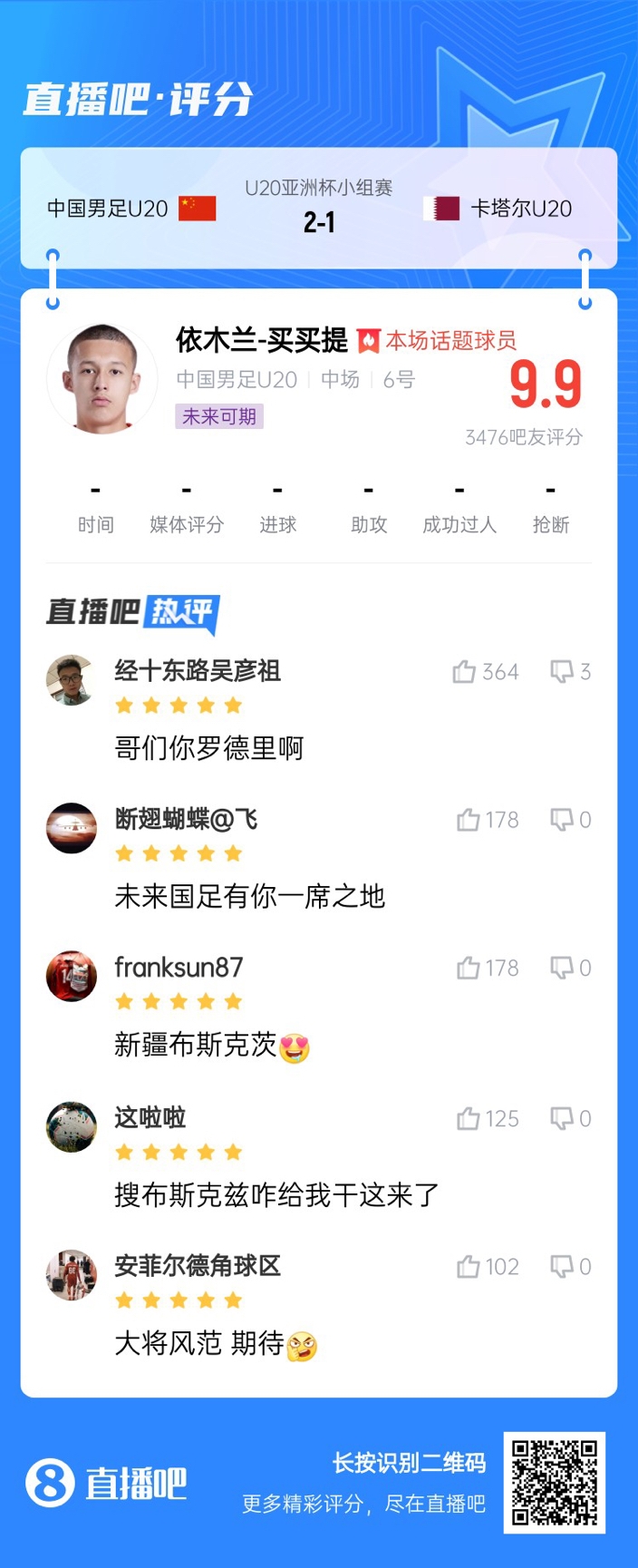  依木蘭+陳澤仕泰山中場(chǎng)連線(xiàn)！19歲依木蘭獲封：新疆布斯克茨！
