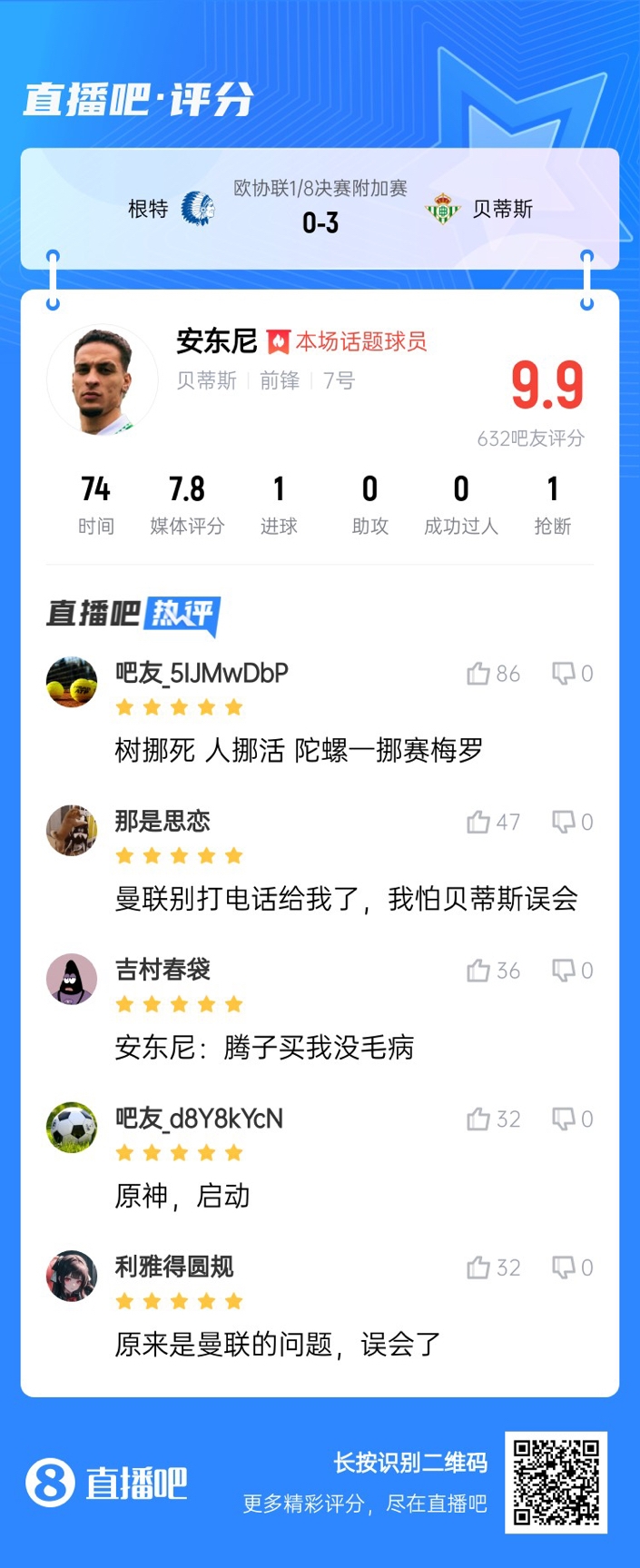  安東尼兜射圓規畫(huà)??！吧友評分9.9：樹(shù)挪死人挪活 陀螺一挪賽梅羅