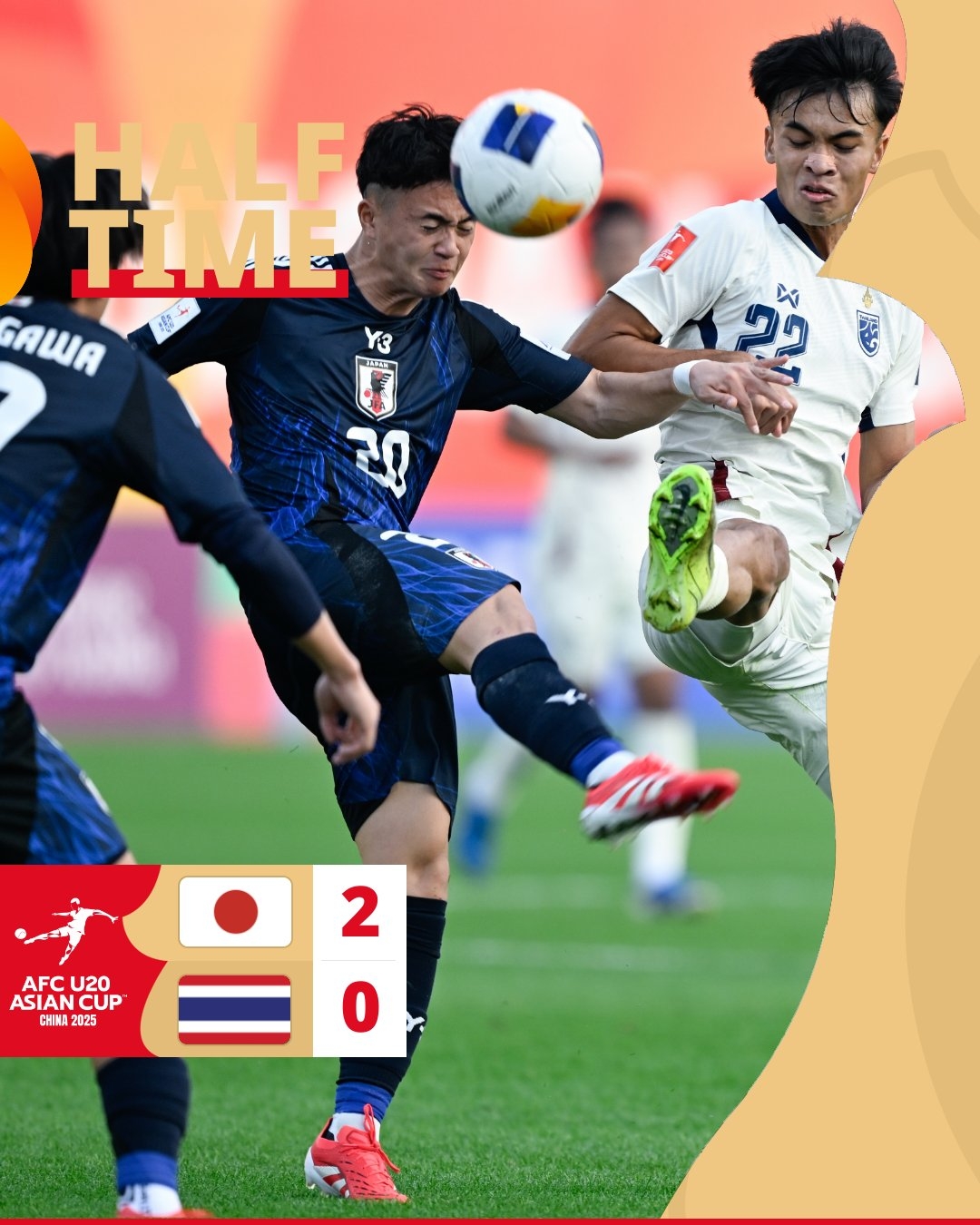  半場(chǎng)-日本U20 2-0領(lǐng)先泰國U20，石井久繼破門(mén)+中柱 泰國0射正