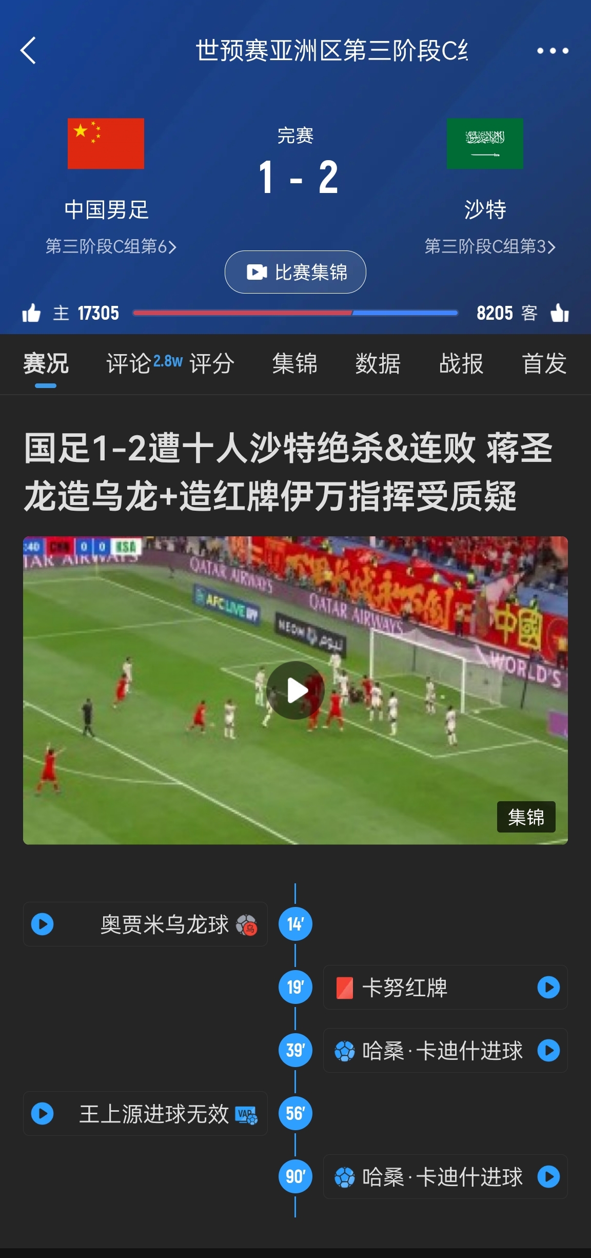  今天什么劇本？首戰沙特也是半場(chǎng)紅牌+蔣光太傷退，最后國足被翻