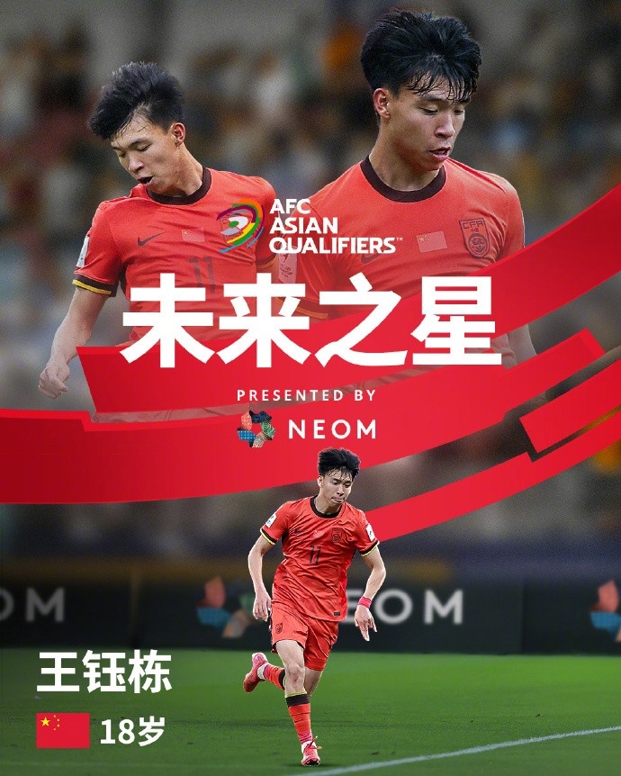  亞洲杯官方社媒發(fā)布王鈺棟個(gè)人海報：青年軍的旗幟，飄揚在前哨